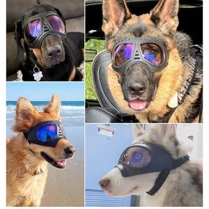Dog Protective Goggles - Black Frame with Blue Mirrored Lenses M/L
